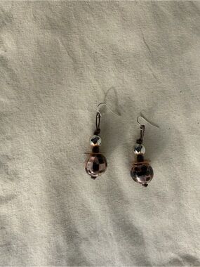 Brown & Silver Mosaic Bead Drop Earrings